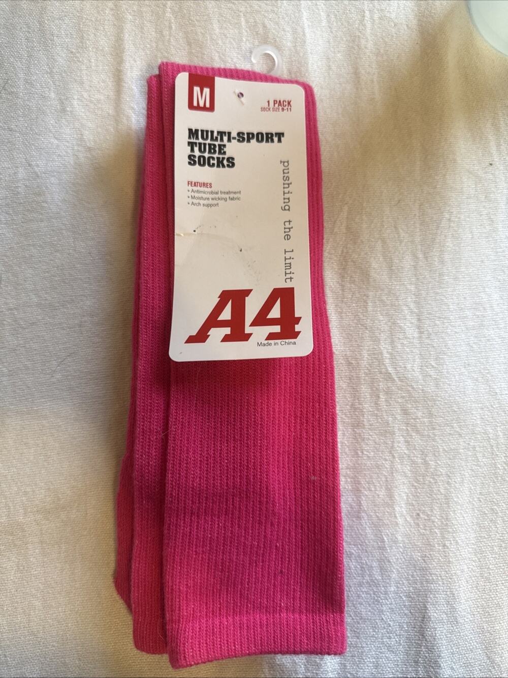 A4 Multi-Sport Tube Socks Pink Medium S8005 Athletic Soccer Softball NWT